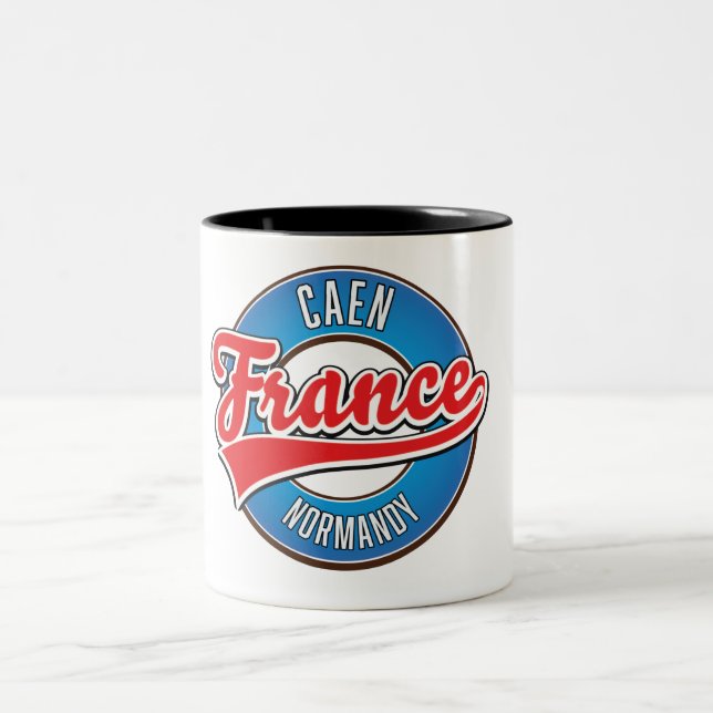 Caen Normandy France retro logo Two-Tone Coffee Mug (Center)