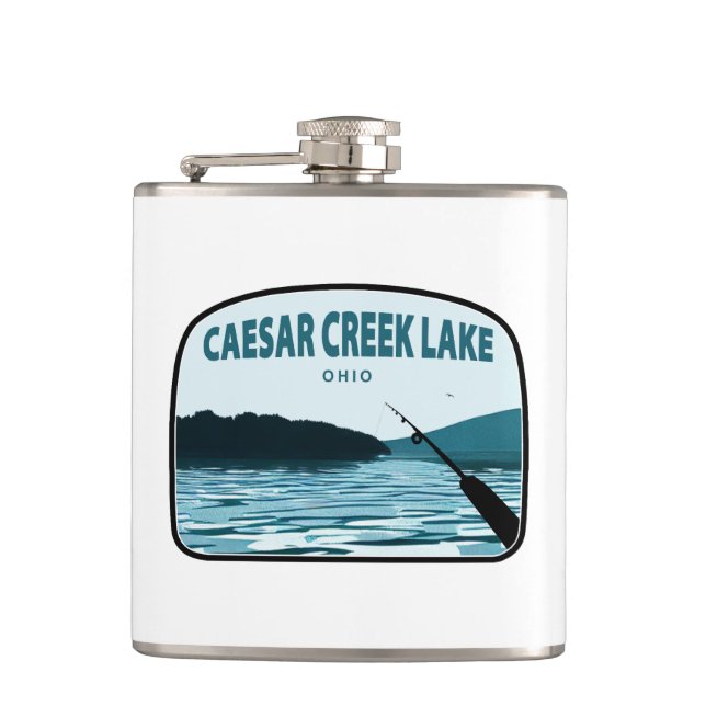 Caesar Creek Lake Ohio Fishing Rod Hip Flask (Front)