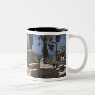 Caesarea ruins of port built by Herod the Great Two-Tone Coffee Mug
