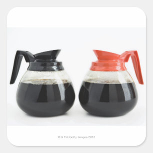 Caf. and Decaf. Coffee Pots on White. Square Sticker