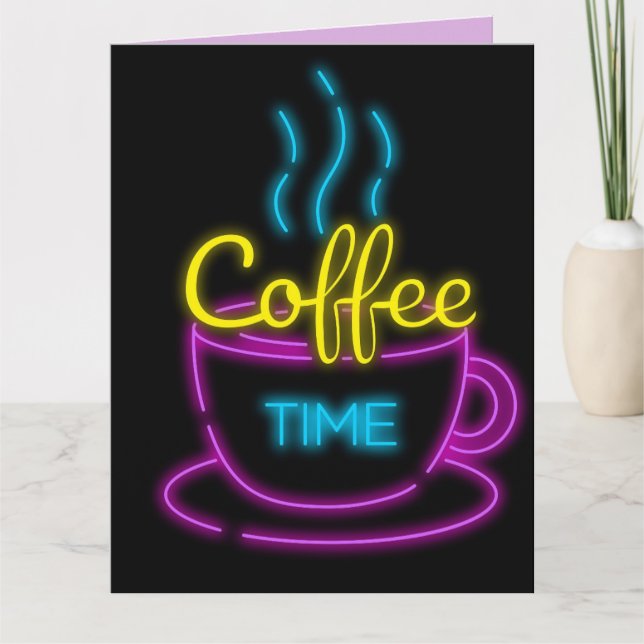 CAFÉ ANNIVERSAIRE GRAND NEON RETRO CARTE FRAMABLE (Devant)