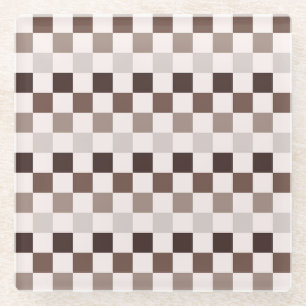 Cafe Au Lait checkerboard pattern Glass Coaster