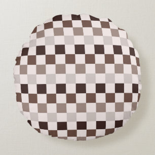 Cafe Au Lait checkerboard pattern Round Pillow