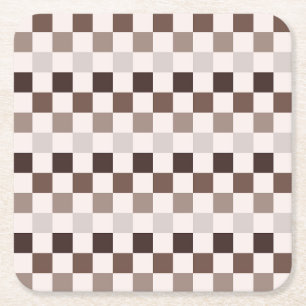 Cafe Au Lait checkerboard pattern Square Paper Coaster