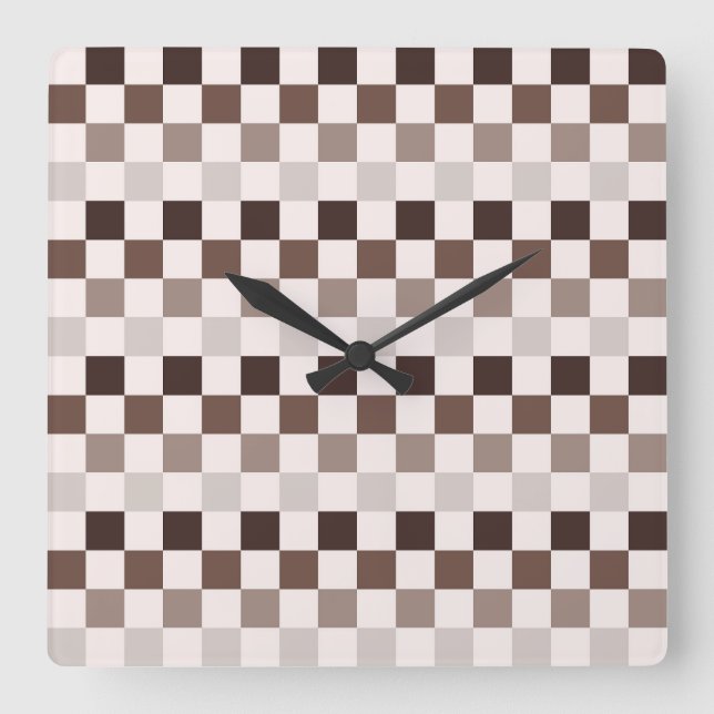 Cafe Au Lait checkerboard pattern Square Wall Clock (Front)