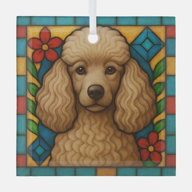 Cafe au Lait Poodle Dog "Stained Glass"  Glass Ornament (Front)