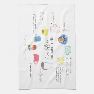 Café avec neuf types de serviettes de cuisine