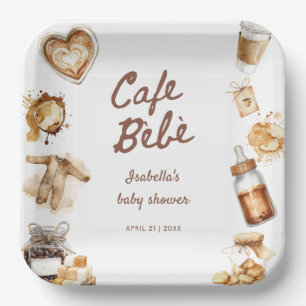 Cafe Bebe Baby Is Brewing Coffee Brown Baby Shower Paper Plate