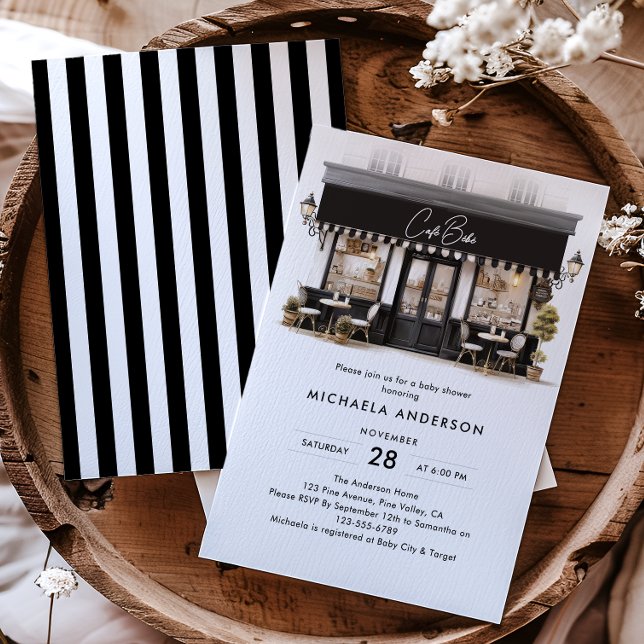 Café Bébé Black & White Paris Baby Shower Invitation (Creator Uploaded)