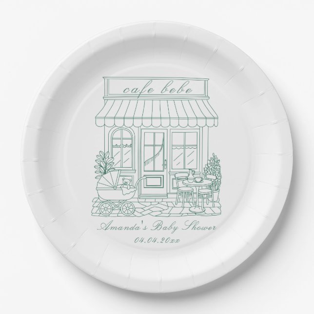 Cafe Bebe Bonjour Baby Shower Paper Plate (Front)