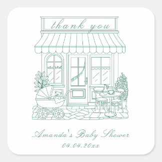 Cafe Bebe Bonjour Baby Shower Square Sticker