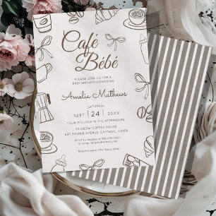 Cafe Bebe Brown Bow Baby Shower Invitation