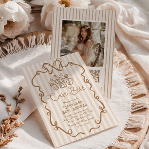 Cafe Bebe Brown Stripes Gender Neutral Baby Shower Invitation