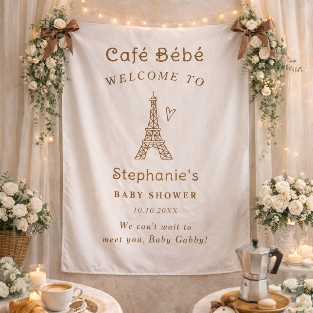 Cafe Bebe Coffee Baby Shower Fabric Welcome Sign Tapestry (Creator Uploaded)