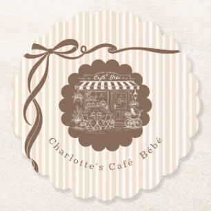 Cafe Bebe Coffee Bow Stripes Baby Shower Paper Coaster