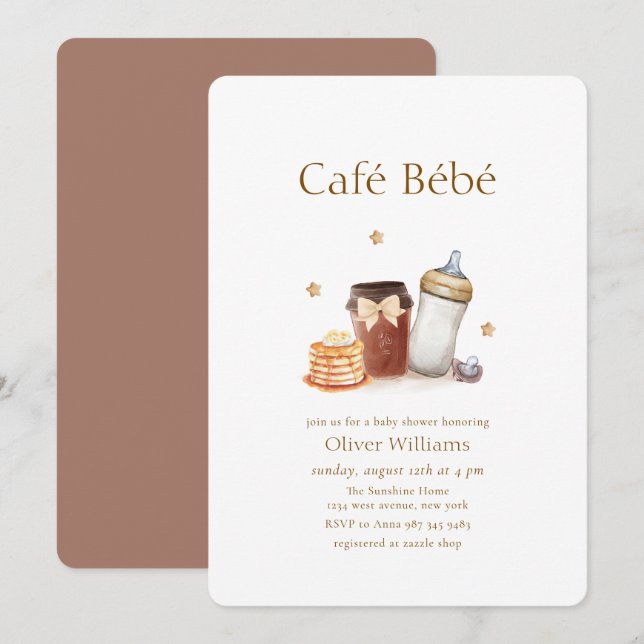 Café Bébé Coffee Pancake Pacifier Baby shower Invitation (Front/Back)