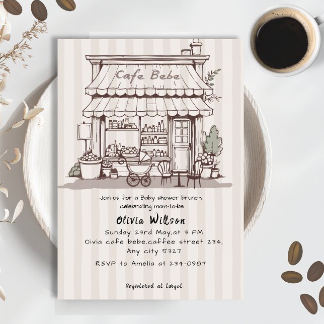 Cafe Bebe Coffee theme gender neutral Baby shower Invitation (Creator Uploaded)