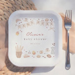 Cafe Bebe French Bakery Watercolor Baby Shower Paper Plate<br><div class="desc">Baby shower paper plates to match our Cafe Bebe Baby Shower collection. This paper plate features a hand-painted frame of sweet treats, bread, and coffee. The illustrations include croissants, pan au chocolat, cinnamon rolls, pies, cake, cupcakes, baguettes, cherries, bows, coffee beans, and more. Ideal for a baby is brewing, Parisian...</div>