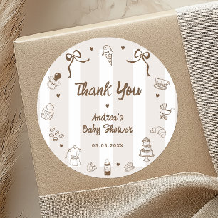 Café Bébé French Hand Drawn Baby Shower Thank You Classic Round Sticker