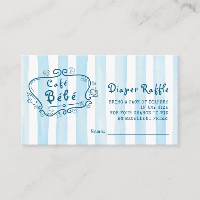 Café Bébé French Modern Cute Blue Boy Baby Shower Enclosure Card (Front)