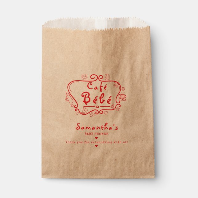 Café Bébé French Modern Pink Red Girl Baby Shower Favour Bag (Front)