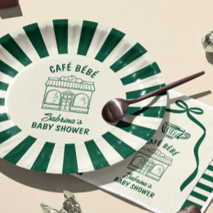 CAFÉ BÉBÉ GREEN COFFEE Baby Shower Paper Plate