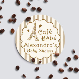 Cafe Bebe Paris Coffee Personalized Baby Shower Classic Round Sticker