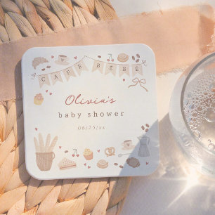 Cafe Bebe Watercolor Bakery Baby Shower Square Paper Coaster