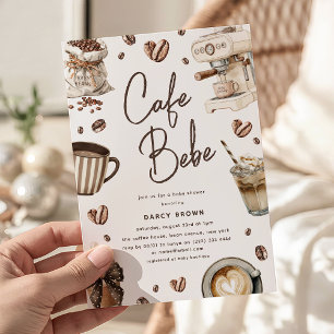 Cafe Bebe' Watercolor Coffee Baby Shower Invitation