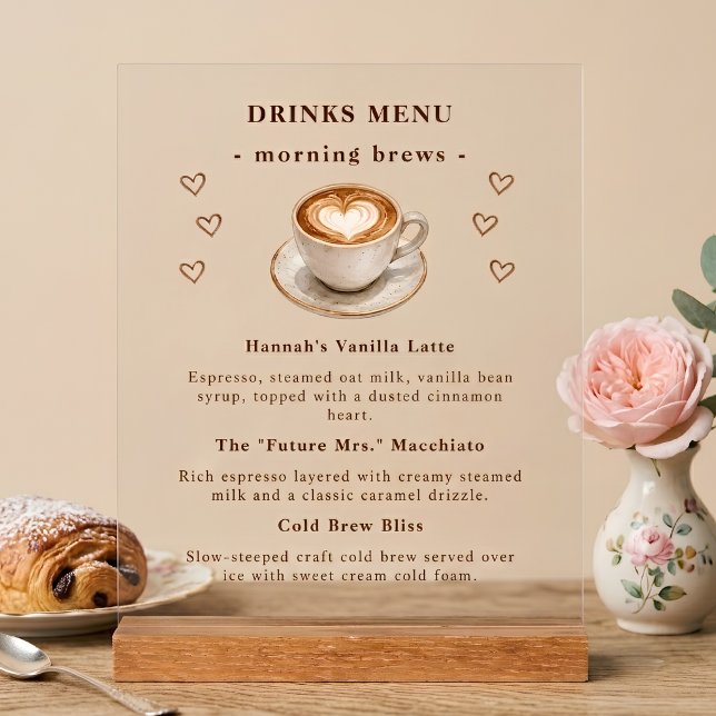 Cafe Bridal Shower Acrylic Coffee Bar Menu Sign (Cafe Bridal Shower Acrylic Coffee Bar Menu Sign
)
