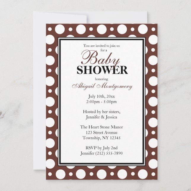 Cafe Brown Assorted Polka Dots Baby Shower Invitation (Front)