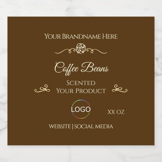 Café Brown Étiquette Gold Frame avec logo (Étiquettes simples)