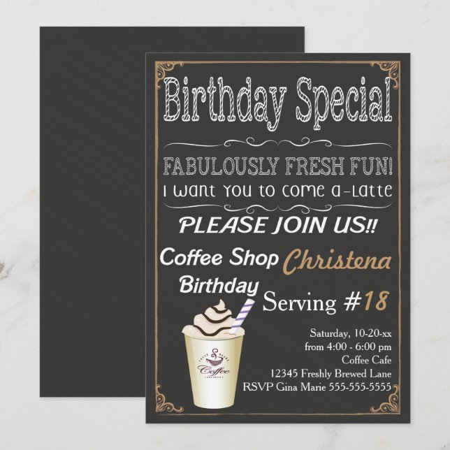 Café Café Boutique Anniversaire Fête Invitation (Devant / Derrière)