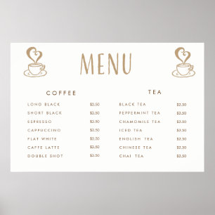 Cafe Cafeteria Prix Menu Personnalisé Affiche impr