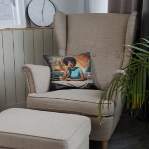 Café Chronicle: Retro Newsreader  Throw Pillow