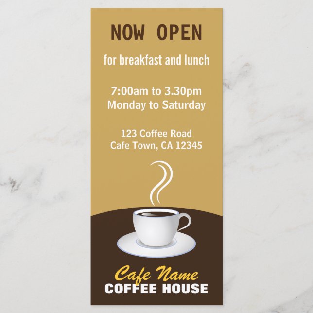 Cafe Coffee Menu Shop Beige and Brown Rack Cards (Front)