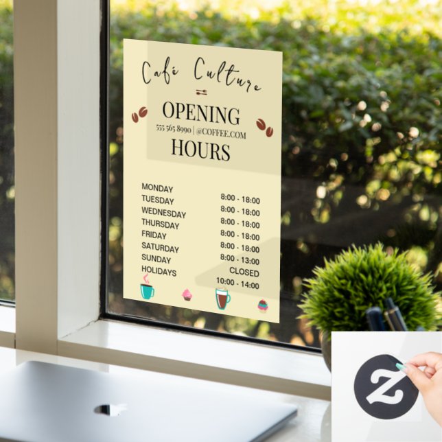 Cafe Coffee Shop Opening Times Window Cling (Office)
