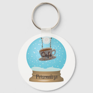 Cafe coffee sign snow globe unique blue brown  keychain