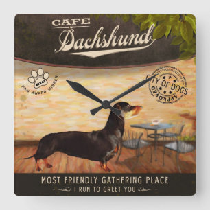 Cafe Dachshund Square Wall Clock