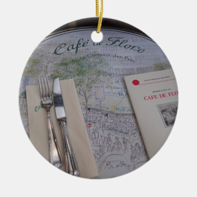 Cafe de Flore, Paris, France - Place Setting, Menu Ceramic Ornament (Front)