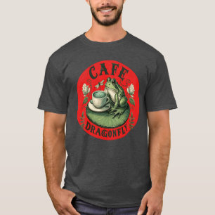Cafe Dragonfly Whimsical Serene Frog on Lily Pad f T-Shirt