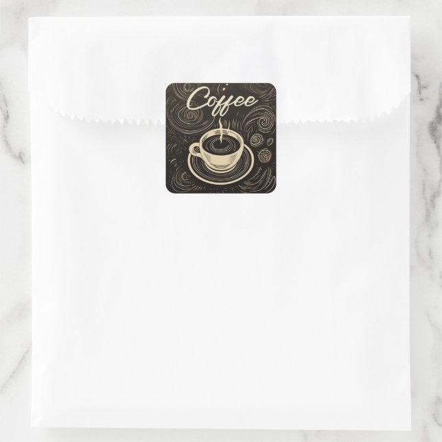 Café Elegance: Company Coffee Hot Sign Square Sticker (Bag)
