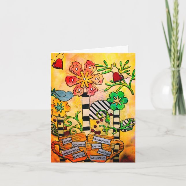 Café et Fleurs Whimsical Carte de voeux (Devant)