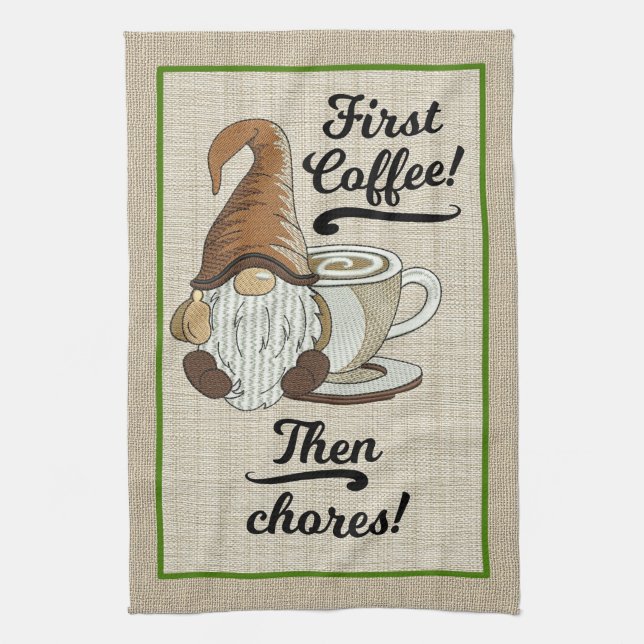 Café Gnome Plat ou corvées Serviette de cuisine (Vertical)