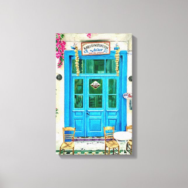 Cafe Hand-drawn Pencil Crayon Art Canvas Print (Front)