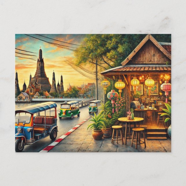 Cafe in Bangkok Thailand Wat Arun Postcard (Front)