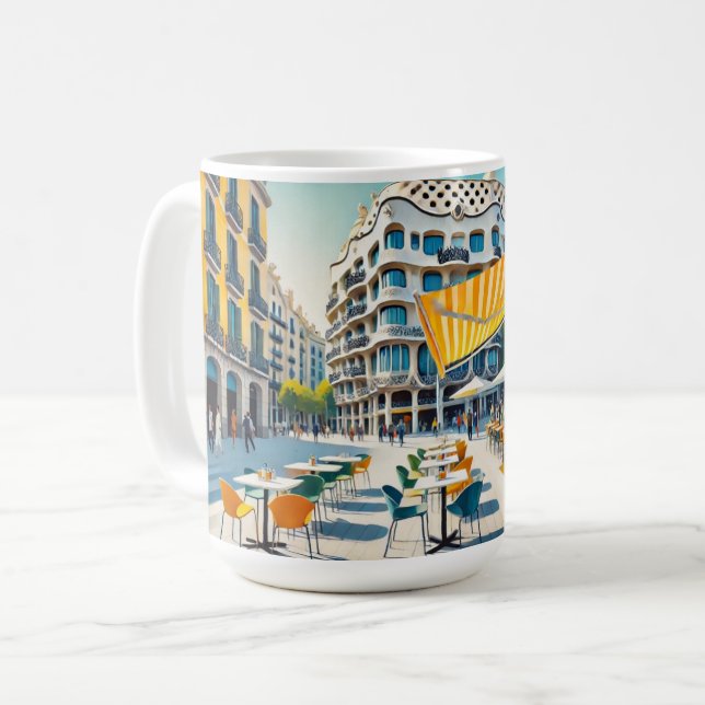 Cafe in Barcelona Spain Coffee Mug (Front Left)
