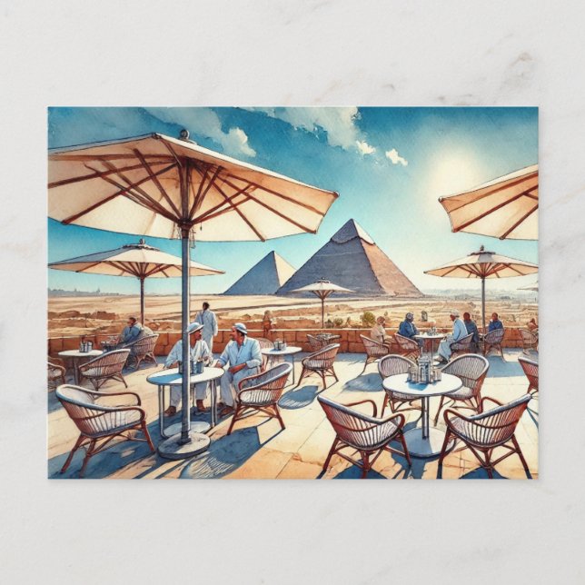 Cafe in Cairo Egypt Giza Pyramids Postcard (Front)