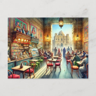 Cafe in Cairo Egypt Watercolor Painting Postcard