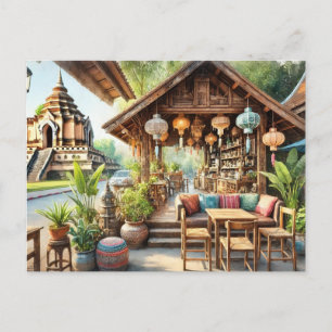 Cafe in Chiang Mai Wat Chedi Luang Postcard